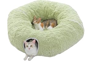 PAWZ Road Pluszowy tunel dla kotów, tunel dla królików, zabawka dla kotów, 2 w 1, okrągły tunel i legowisko dla kota o średnicy 85 cm, tunel, zielony