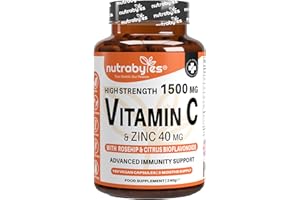 Nutrabytes High Strength 1,500mg Vitamin C & 40mg Zinc Supplement, 180 Capsules | Advanced Immune Support with Zinc, Rosehip & Citrus Bioflavonoids | 3 Months of Vegan Capsules