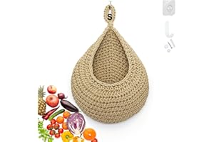 YANJINGHE Cesto per frutta intrecciato a mano, da appendere in corda di cotone con gancio, organizer da parete, cesto per frutta da parete