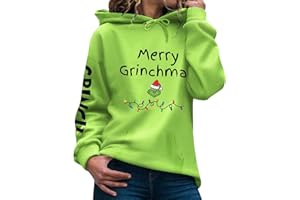 GENERIC Weihnachten Pullover Damen Grinch, Weihnachtspullover Kapuzenpullover Grün Grinch Bedruckte Sweatshirt mit Tasche Casual Pulli Langarmshirt Pullover Herbst Winter Festlich Hoodie Oberteile