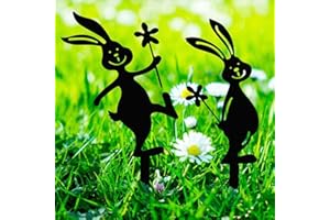 JGZTJXNK Pack of 2 Metal Rabbit Garden Stakes Outdoor Decoration Garden Patio Lawn Patio Flower Pot Easter Gift