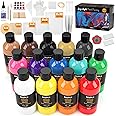 Nicpro 14 Colors 8.45oz Acrylic Pour Paint Supplies Kit, Large Volume Premixed High Flow Painting Bulk Set with Canvas, Wood Natural Slices, Pouring Oil, Tools Gloves, Strainer, Cups for Beginner DIY