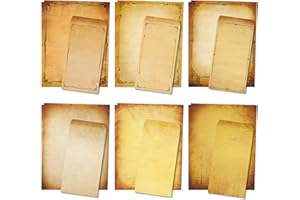 ANZON MORIES Realistic Parchment Stationery Paper Envelope Set, 48 Pieces Lined Writing Stationary 8.5" x 11" with 24Pcs Self-Sealing Envelopes, Printer Friendly, 6 Antique Vintage Design Aged Old Looking