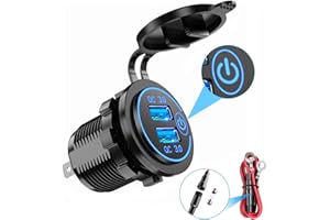 MEIJEEGU Meipire KFZ QC 3.0 caricatore USB, presa USB 12 / 24V Interruttore Tattile, per Veicoli 12V ~ 24V Camper Barca Moto SUV Marine (Blu)