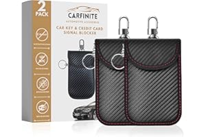 CARFINITE Faraday Pouch for Car Keys 2 pack- Advanced RFID Blocking, Anti Theft Car Key Signal Blocker Pouch- Key Fob Protection Pouch with Metal Clip & Sturdy Velcro Close- Keyless Car Key Protection Bag- 2pcs