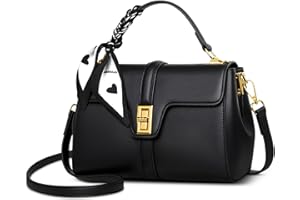 DEEVORCA Bolso de Mano Mujer Chic – Bandolera de Piel PU Impermeable con Asa Decorada con Pañuelo, Multi Compartimentos, Correa Ajustable, Ideal para Trabajo, Viajes, Ocio (Negro Atemporal，L)