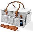 OCEANEVO Cute Felt Diaper Caddy Organizer Bag with Lid and Removable Shoulder Strap, Baby Basket Essentials for Newborn Baby Products Storage with Compartments - 40 x 27 x 19 Cm - Model 2 - Grey