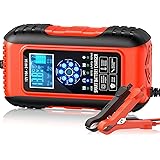 Husgw 10A Caricabatteria da Auto, 12V / 24V 10A Multi Protezioni Carica Batteria Moto,Intelligente Schermo LCD Carica Batteri