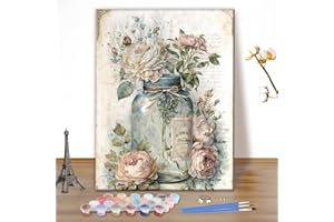 MEIYUDA Pintar por Numeros Adultos Flor vintage, DIY Pintura por Numeros Kit Manualidades Adultos, Cuadros por Numeros Pigmento Acrílico, Decoración para el Hogar Regalo de pared 40x50cm(sin marco)