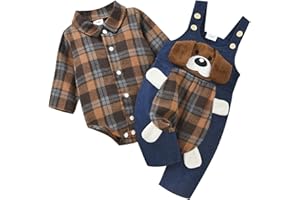 Dazzerake Ensemble Bébé Garçon Fille Tenue Garçon Fille Manches Longues Vêtement Bébé Unisexe Mignon 0-18 Mois Barboteuse + Salopette