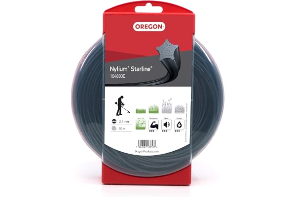 Oregon Fil de débroussailleuse Nylon Étoile 2.4mm, Coupe herbes hautes, mauvaises herbes, végétation dense, Fil nylon haute résistance, compatible avec modèles standards, 2.4mm x 90m (104883E)