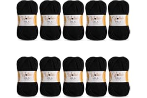 ‎WOLLIDU Wollidu Mila Garn zum Häkeln und Stricken 10 x 50g/133m Strickgarn 100% Polyacryl Häkelgarn Schwarz