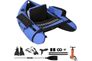 byhsports Inflatable Fishing Float Tube with Adjustable Backpack Straps, Storage Pockets, Fish Ruler, Fly Fishing Belly Boat with Pump, 350LBS Load Capacity, for River Lake Fishing （Blue）