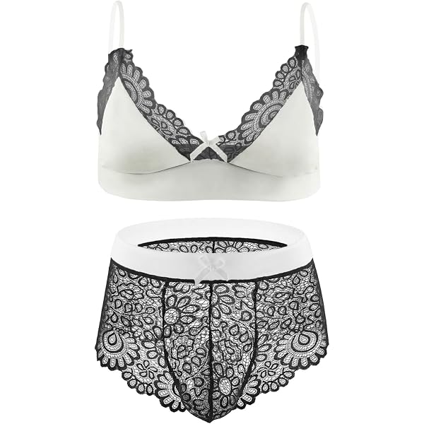Ensemble Lingerie Homme Sexy - Soutien-Gorge Dentelle + String - Taille M à XL