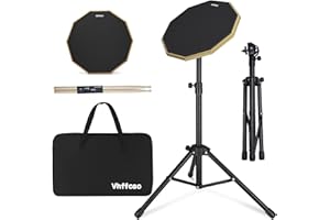 VHFFOSO Schlagzeug-Übungspad-Set, 12 Zoll, 50-80 cm, mit Ständer, Kopfband und Aufbewahrungstasche, Schwarz