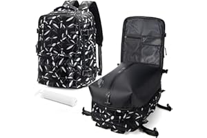 VGCUB Sac à Dos Sous Vide Voyage Cabine Avion Sous Videbagage Cabine 45x36x20 Easyjet Compression Avec Pompe Manuelle Sacs de Imperméable Femme Homme Weekend Travel Backpack Feuilles Feuilles Noires