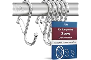 Blau Marité 6 Stück S Haken Groß für Stangen bis 3 cm Durchmesser – S Haken zum Einhängen Groß mit Sicherheitsschnalle – Haken für Kleiderstange & Garderobenstange – Metallhaken für Lagerung – Silber