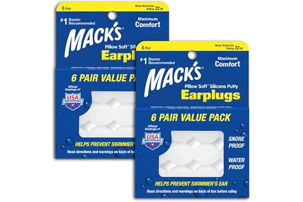 Mack's Pillow mjuka öronproppar i silikon – 6 par (förpackning med 2), värdepaket – de ursprungliga formbara silikonöronproppar för sömn, snarkning, simning, resor, konserter och studerande