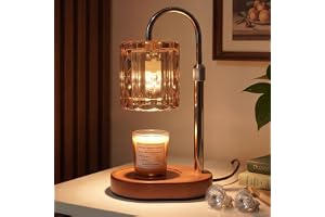 TobeBright Ljusvärmarlampa med timer, dimbar, höjdjusterbar, vaxsmältlampa, champagne-glas-skärm, valnötsbas, gyllene stativ