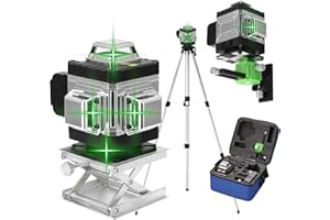 Nivel láser, KKnoon 360 ° 4D 16 líneas láser de obra 3 ° autonivelante, con batería y soporte giratorio, barra de extensión de aleación de 1,5 m, trípode, 3 alturas ajustables y bolsa