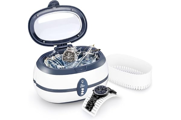 Uten Nettoyeur à Ultrasons 600ML Appareil Nettoyeur Domestique avec Panier Nettoyage et Support Automatique pour Nettoyage Bijoux Lunette Dentier CD