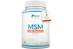 ‎NU U NUTRITION MSM Hochdosiert mit Vitamin C & Selen |180 vegane Kapseln, keine Tabletten | 1200mg | 3 Monate Vorrat - Methylsulfonylmethan mit 160mg Vitamin C - Nu U Nutrition