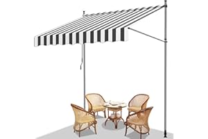 Fiqops Markiza zaciskowa, ochrona przed słońcem, z korbą ręczną, na balkon, bez wiercenia, odporna na działanie promieni UV, z regulacją wysokości, wodoodporna, ochrona przed słońcem, 250 x 120 x