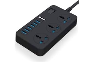 iBlockCube® Extension Lead with 6 USB Ports (3.1A), Surge Protected Power Strip Socket Switch 2M (6.5FT) UK Plug, Fuse & Shutter Extension Lead (Deep Black)