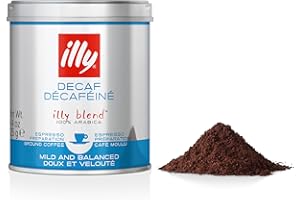 illy, Ground Coffee for Espresso Decaffeine Inch, 100% Arabica with Notes of Caramel, Chocolate and Roasted Bread, Caffeine-Free, Harmonious Flavour, 1 Tin of 125 g