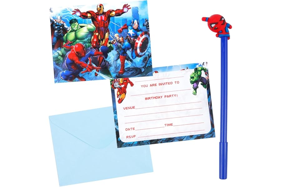 20Pcs Party Invitations+ 1Pcs Kawaii Gel Pen, Kids Birthday Party Invitations with Envelopes, Double Sided Fort nite Invite Cards+Pens Set for Birthday Baby Shower School Supplies