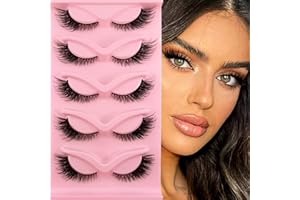 HERACKS 3D Falsche Wimpern Katzenauge, Cat-Eye Natürliche Künstliche Wimpern Extensions Set, Fox Eye Künstliche Wimpern Natürlich Look, 5 Paare Wiederverwendbar Handgemachte Leichte Faux Mink Wimpern(2-1)