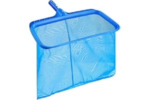 Febsow Red de piscina con malla fina, 43 x 38 cm, color azul, marco de plástico reforzado para limpieza de piscinas