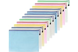 Taiyeestar 12 PCS A5 Plastic Zip Wallets, A5 File Zip Bags, Zip Pouches, Document Wallet File Zipper Bags, Plastic Wallets Foldersfor School Office/Homework/Travel