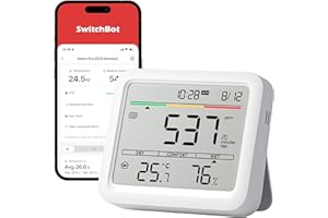 SwitchBot CO2-Melder, CO2 Messgerät mit Thermometer Hygrometer Innen, Luftqualität Messgerät mit CO2-Alarm, Bluetooth CO2 Sensor mit APP, 2 Jahre Datenspeicher, Hub erforderlich