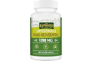 RAPSDAYCI Trans-resveratrolo liposomiale da 1200 mg, resveratrolo ad alte dosi, formula pura al 98%, trans-resveratrolo dal poligono giapponese, migliore assorbimento, 60 capsule molli