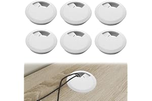 Huybaa 6 Stück Weiße Kabeldurchführung für Den Sschreibtisch, 50mm Schreibtisch Kabelabdeckung, Weiße Kunststoff Kabelabdeckung für Tische, Runde Kabel