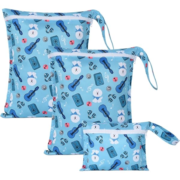 BEYAOBN Lot 3 Sacs à Couches Lavables Étanches - Sacs Sec/Humide Réutilisables Avec Poignée, Organisateur Imperméable Pour Bébé, Voyage, Piscine, Sport