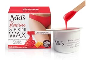 Nad's Brazilian & Bikini Wax Kit, Strip Free Hard Wax, Intimate Waxing Kit, Includes 3 Wooden Spatulas, 3 x Oil Wipes & Hot Wax 140g