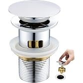 kelleria Click Clack Sink Drain Plug for Washbasin, Pop Up Pop Up Valve with Overflow, 1/4 Inch Drain Valve with Brass Lid fo