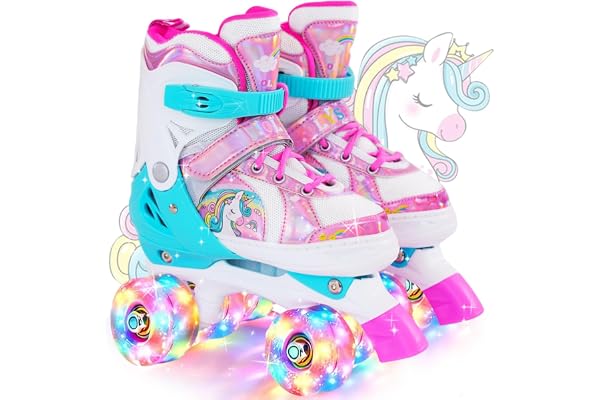 OLYSPM Rollers pour Enfants,Roller Enfant Fille,Roller Enfant Garcon,Patin a Roulette Réglables en 4 Tailles avec 8 Roues Clignotantes pour Garçons,Filles,Débutants