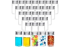 Acetiti 30 Pièces Tubes à Essai, 25ml Tubes à Essai en Verre avec Bouchons à Vis tube Transparent à Fond Plat pour Bonbons, Sels de Bain, Épices, Liquides et Loisirs Créatifs
