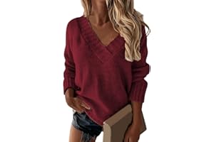 XTBFOOJ Maglione da Donna Scollo a V Maglione a Maglia Colorblock/Tinta Unita Maglione Lavorato Oversize Casual Pullover Larghe Elegante Maglieria per Autunno Inverno Primavera Casual Pullover Tops