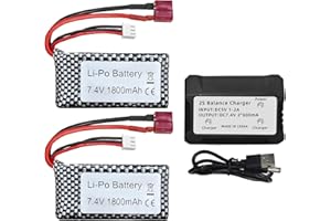 通用 2pcs 7.4V 1800mAh batería de Litio de con 2en1 Cargador para WLTOYS A959-A969 B-B-A979 B K929-B 144001 Modelo de Auto RC Drone Modelo de Auto con Barco Alta Velocidad T-Head Batería