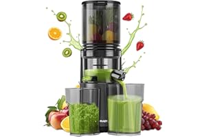 FAAZY Entsafter, Entsafter für Ganze Gemüse und Obst, 130 mm Breite und Größere Fütterungsröhre, Leicht zu Reinigender Slow Juicer mit 2 Gläsern, Elektrische Saftpresse