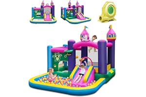 DREAMADE Château Gonflable avec Trampoline pour Enfants 3-10Ans Toboggan et Piscine 327 X 392 X 270 CM (avec Gonfleur 680 W)