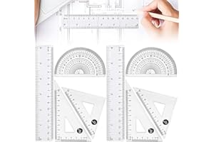 AUEFUDQ - Pack Reglas Escolares: Regla 15 cm, Escuadra, Cartabón y Transportador de Ángulos - Material escolar