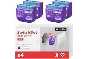 SwitchBot Relais interrupteur 1, Module de relais interrupteur avec Répéteur Bluetooth, Interrupteur Wi-Fi&Bluetooth Fonctionnant avec Alexa/Apple Homekit/Google Home, 2.4GHz 16A, 4Pack