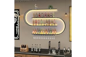 KEPMOGOH Botellero de Pared con portavasos, Estantería de Hierro de 4 Plantas, Soporte Flotante para exhibición de Vino, Estante de Botellas de Pared, para el hogar, Restaurante, Bares (Negro, 150cm)