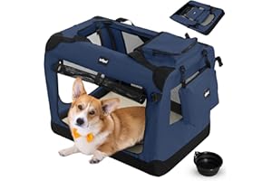 Leopet® Sac de Transport pour Chiens - Gamelle et Sac de Rangement, Pliable, Respirant, Tapis Amovible - Bagage, Panier de Transport pour Animaux de Compagnie (Bleu, M: 60x42x42 cm - LxLxH)