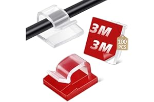 Fasood 100 soportes para cables autoadhesivos, con adhesivo 3M, clips para gestión de cables, abrazaderas para cables y organizador de cables en el escritorio, cadena de luz (transparente)